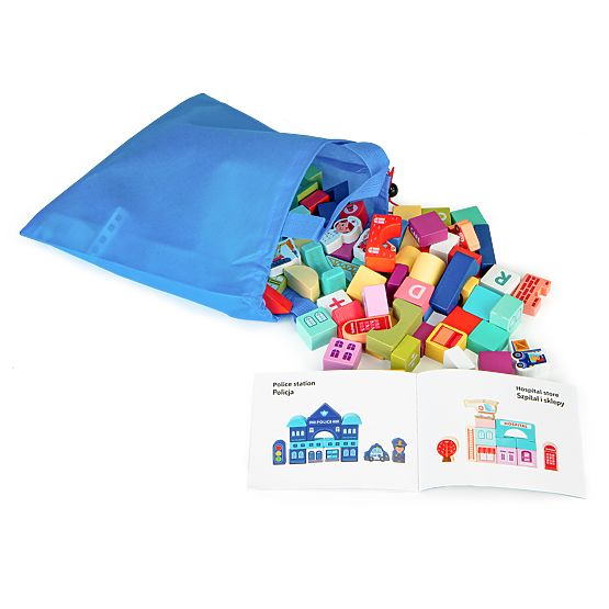 Lesene izobraževalne kocke mesto podloga 121 kosov ECOTOYS