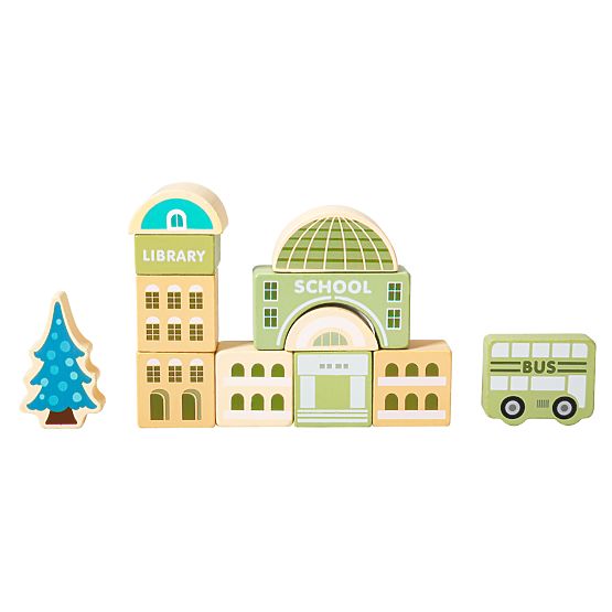 Lesene izobraževalne kocke mesto podloga 121 kosov ECOTOYS