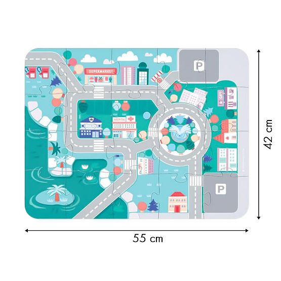 Lesene izobraževalne kocke mesto s podlogo 115 kosov ECOTOYS