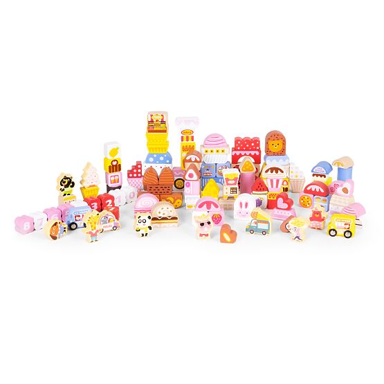 Lesene izobraževalne kocke set - Sladkorno mesto 116 kos ECOTOYS