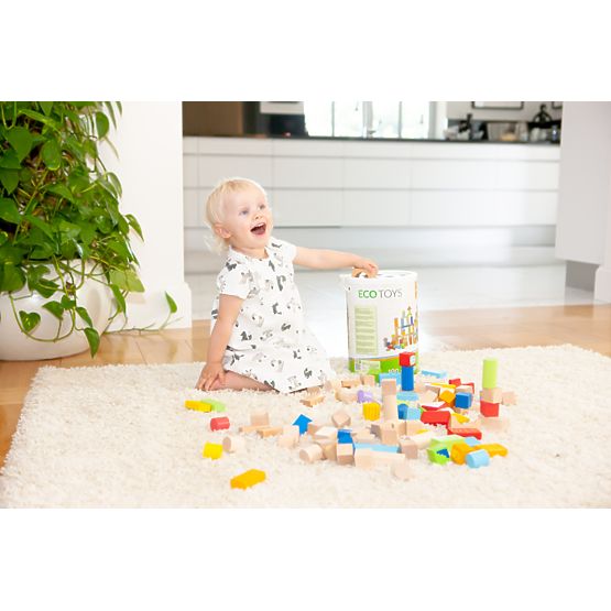 Lesene kocke Ecotoys - 100 kos