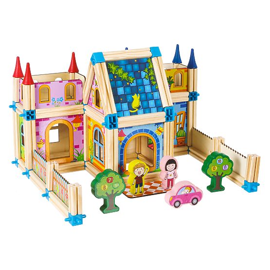 Lesene konstrukcijske kocke za gradnjo hiške 6v1 ECOTOYS