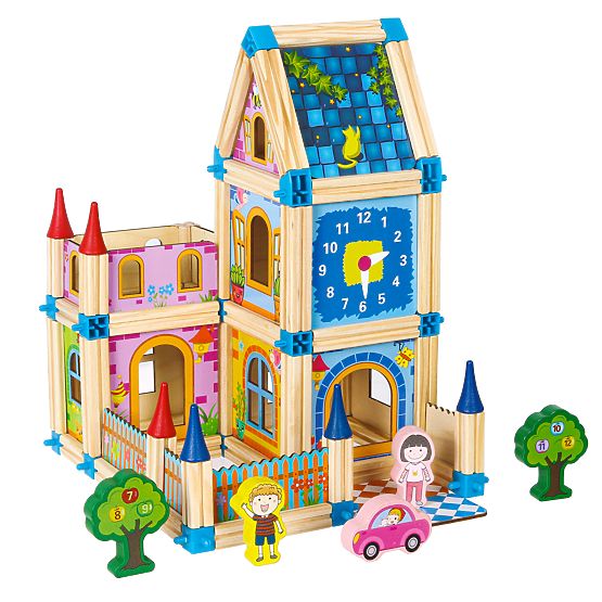 Lesene konstrukcijske kocke za gradnjo hiške 6v1 ECOTOYS