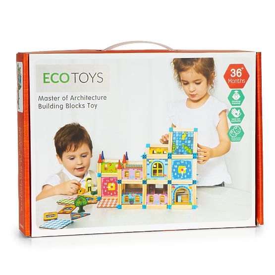 Lesene konstrukcijske kocke za gradnjo hiške 6v1 ECOTOYS