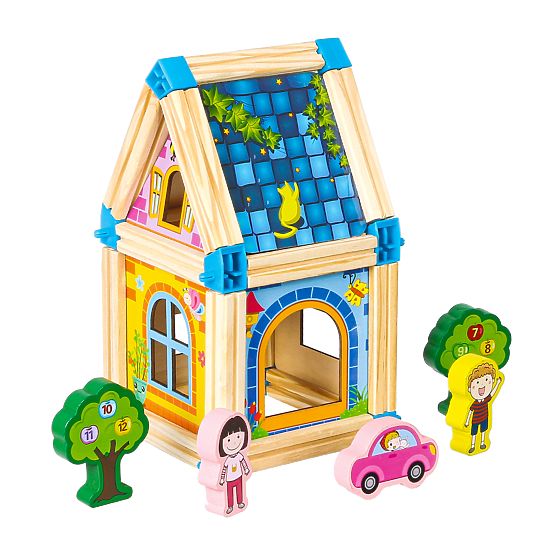 Lesene konstrukcijske kocke za gradnjo hiške 6v1 ECOTOYS