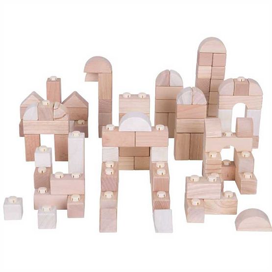 Lesene povezovalne kocke Bigjigs Baby - Natur set 100 kosov