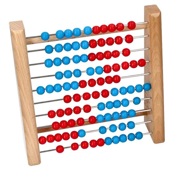 Leseni abakus v modri in rdeči barvi