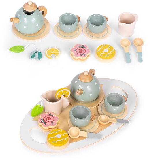 Leseni čajni set čajnik in skodelice 14 kosov ECOTOYS