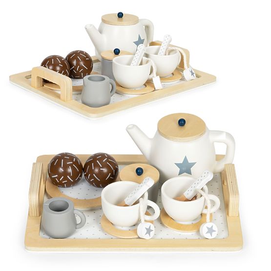 Leseni čajni set čajnik skodelice 17 elementov ECOTOYS