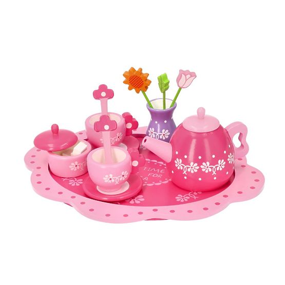 Leseni čajni set s cvetovi