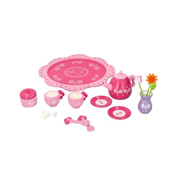 Leseni čajni set s cvetovi