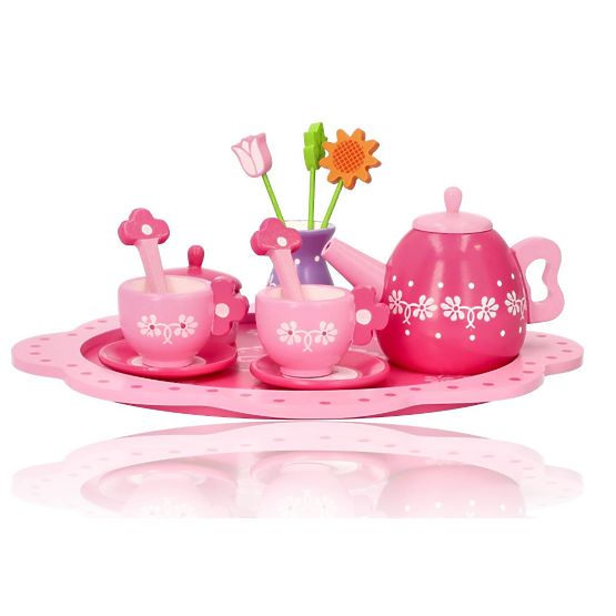 Leseni čajni set s cvetovi