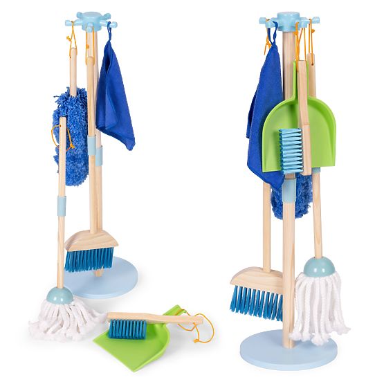 Leseni komplet za čiščenje za otroke mop metla z lopatko 7 elementov ECOTOYS