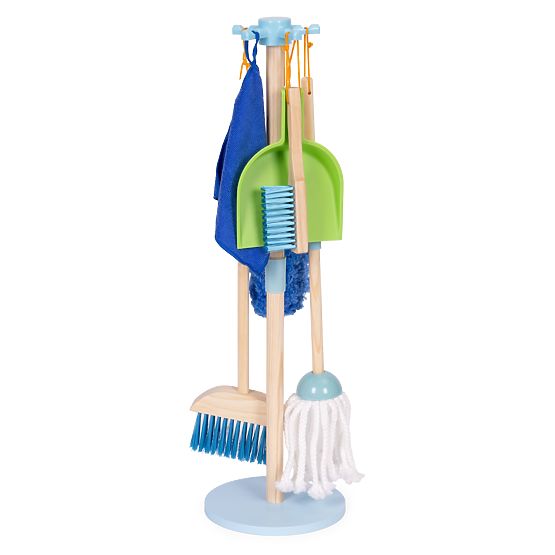 Leseni komplet za čiščenje za otroke mop metla z lopatko 7 elementov ECOTOYS
