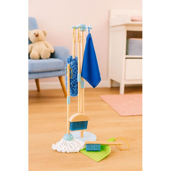 Leseni komplet za čiščenje za otroke mop metla z lopatko 7 elementov ECOTOYS