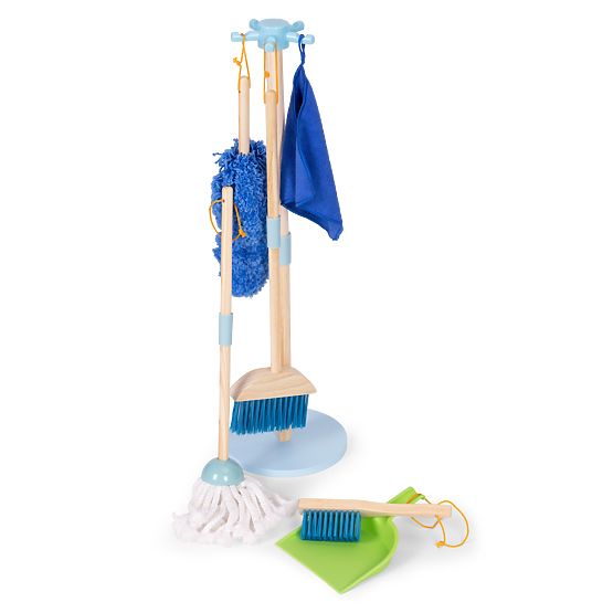 Leseni komplet za čiščenje za otroke mop metla z lopatko 7 elementov ECOTOYS