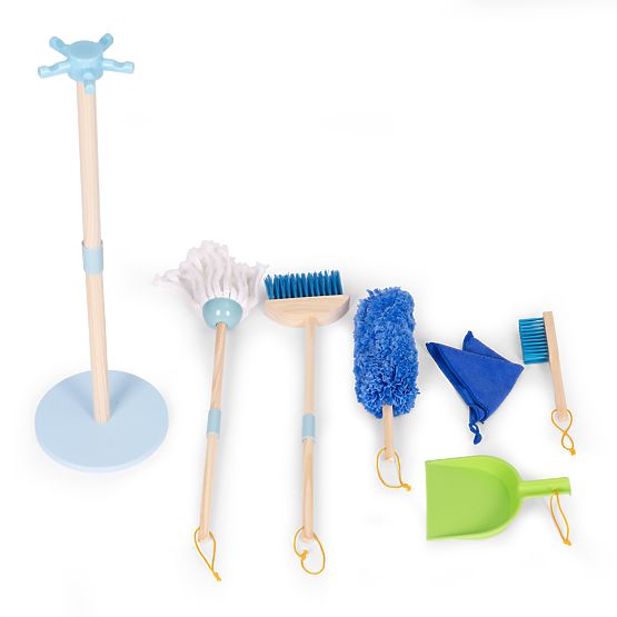 Leseni komplet za čiščenje za otroke mop metla z lopatko 7 elementov ECOTOYS