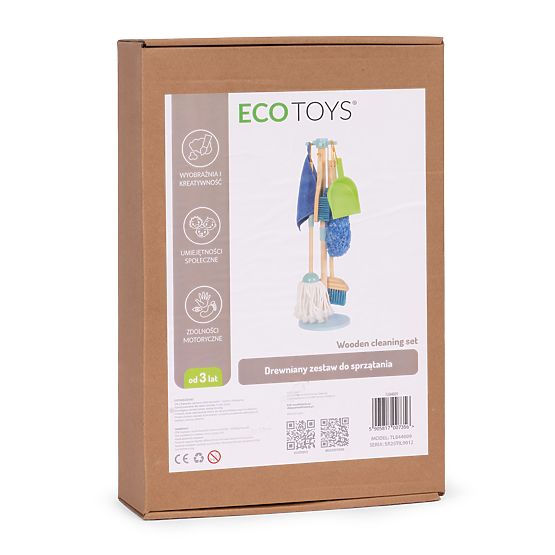 Leseni komplet za čiščenje za otroke mop metla z lopatko 7 elementov ECOTOYS