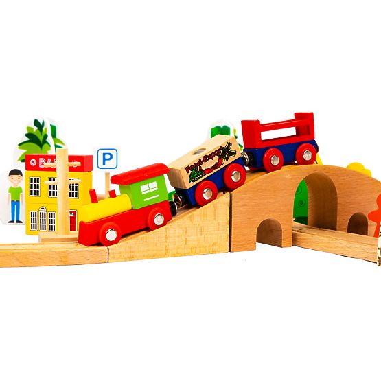 Leseni vlak 74 delov ECOTOYS