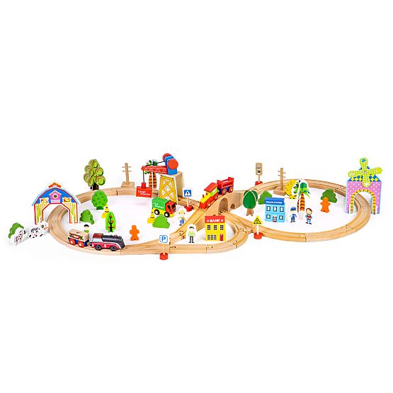 Leseni vlak 74 delov ECOTOYS