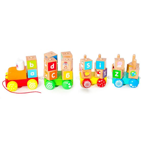 Leseni vlak velike izobraževalne kocke abeceda ECOTOYS
