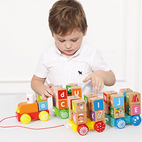 Leseni vlak velike izobraževalne kocke abeceda ECOTOYS
