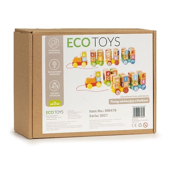 Leseni vlak velike izobraževalne kocke abeceda ECOTOYS