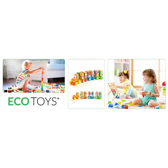 Leseni vlak velike izobraževalne kocke abeceda ECOTOYS