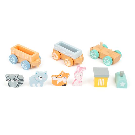 Leseni vlakec Small Foot v pastelnih barvah