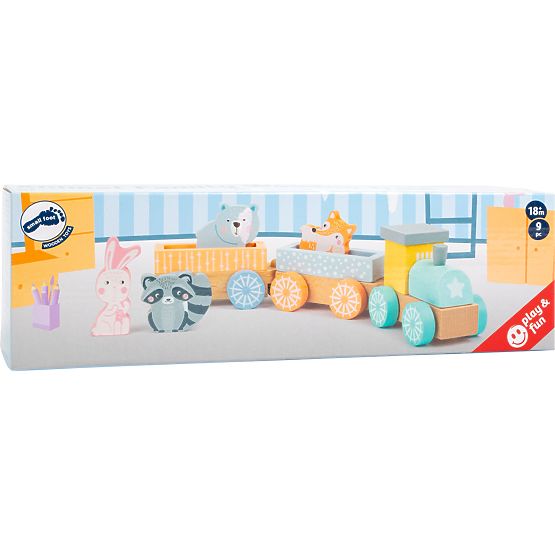 Leseni vlakec Small Foot v pastelnih barvah
