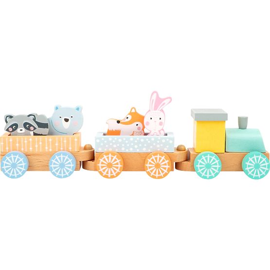 Leseni vlakec Small Foot v pastelnih barvah