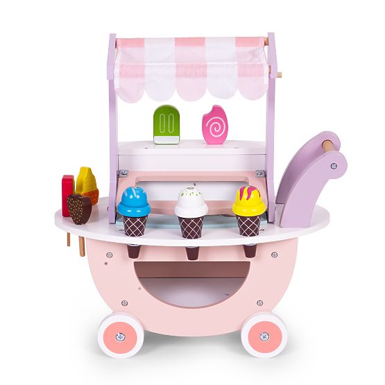 Leseni voziček sladoledarna za otroke trgovina 12 elementov ECOTOYS