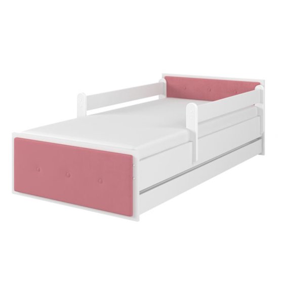 Oblazinjena otroška postelja MAX roza vzglavje