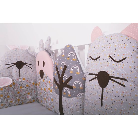 Modularna zaščitna ograja za posteljico Flowers - sivo-roza