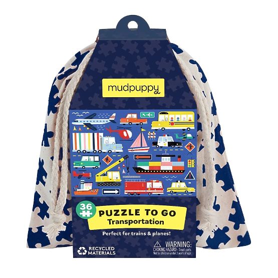 Mudpuppy Puzzle Prevozna sredstva v platneni vrečki 36 kosov