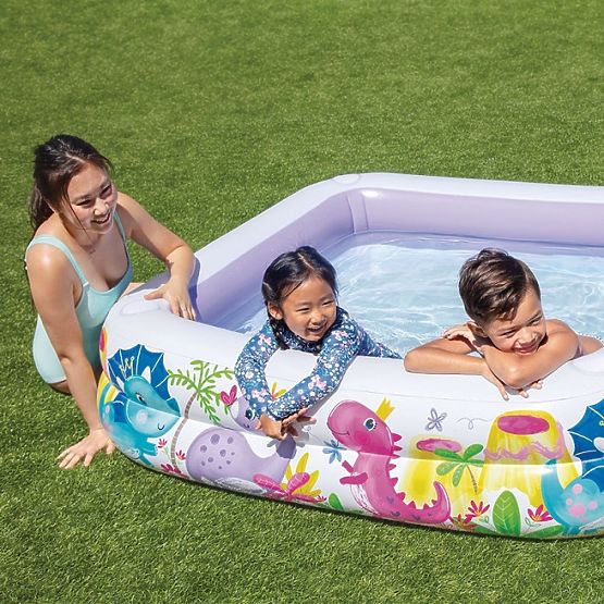 Napihljiv otroški bazen s streho vijoličen INTEX 57470-DINO