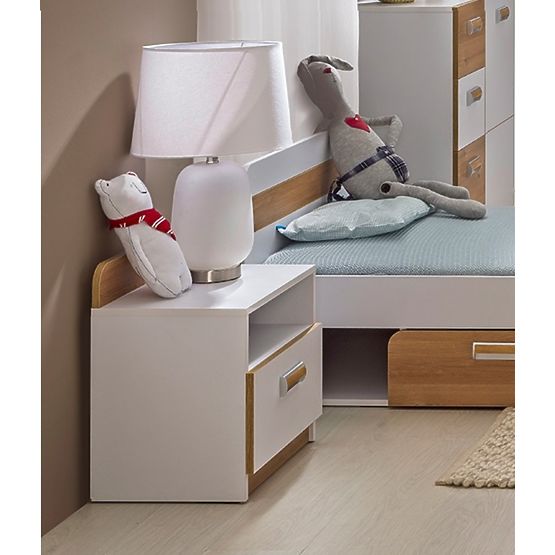 Nočna omarica L12 - bela / hrast nash