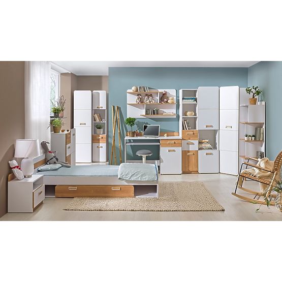 Nočna omarica L12 - bela / hrast nash