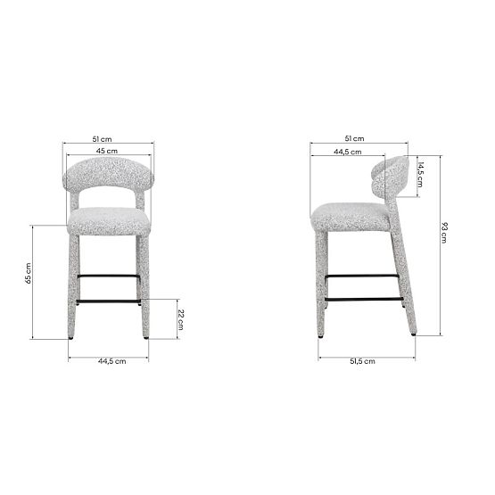 Oblazinjeni barski stol Hiroki, bež-siva melirana