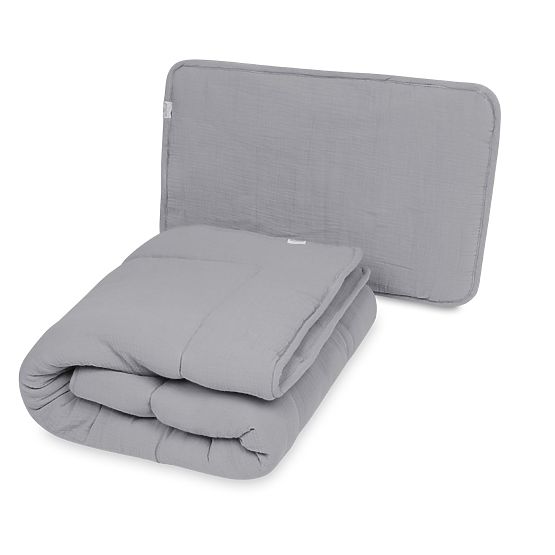 Odeja in vzglavnik iz muslina s polnilom 100x135 + 40x60 - temno siva