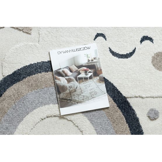 Okrogla preproga YOYO EY78 bela / bež - Oblak, Mavrica, pike za otroke, strukturna, senzorična resic