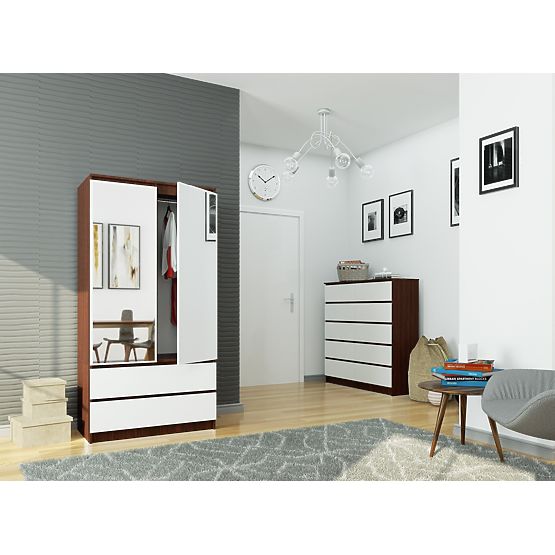 OMARA S 90 cm 2 VRATA 2 PREDALI 2 OGLEDALI PK WENGE / BELA