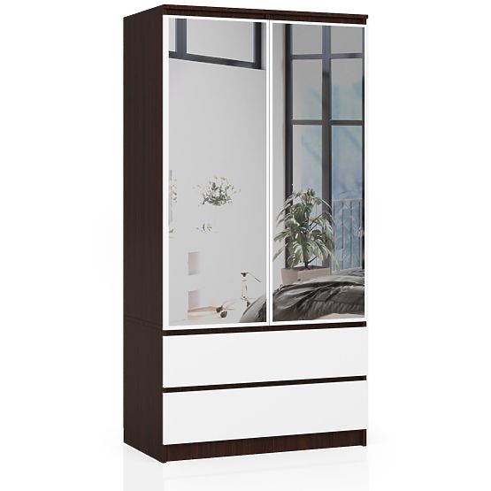 OMARA S 90 cm 2 VRATA 2 PREDALI 2 OGLEDALI PK WENGE / BELA