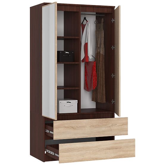 OMARA S 90 cm 2 VRATI 2 PREDALA 2 OGLEDALI PK WENGE / SONOMA