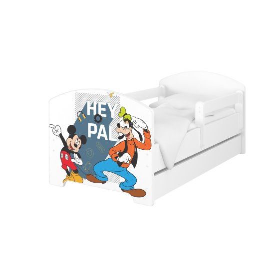 Otroška postelja z pregrado - Mickey in Goofy - bela