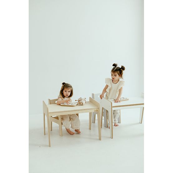 Otroška lesena mizica s stolčkom S/M - naravna