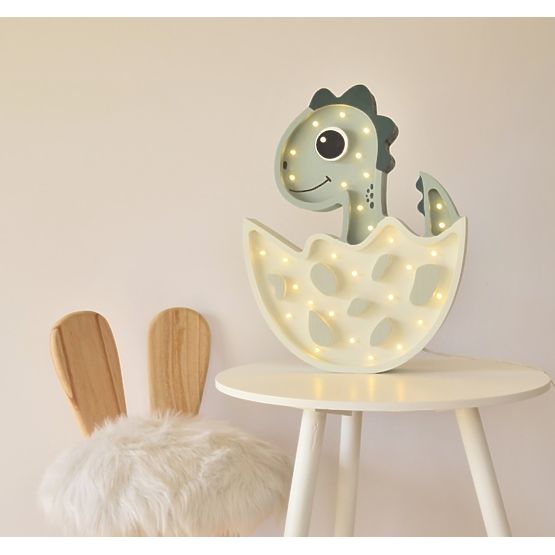 Otroška lesena svetilka LED svetilka Dino - pastelno zelena