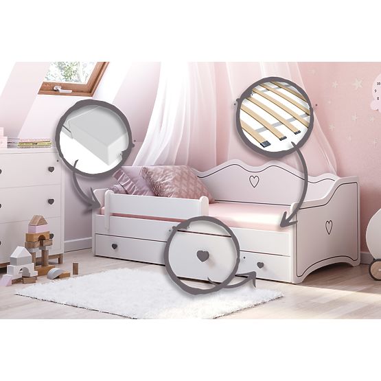 Otroška postelja EMMA s predalom in ograjo 140x70 siva