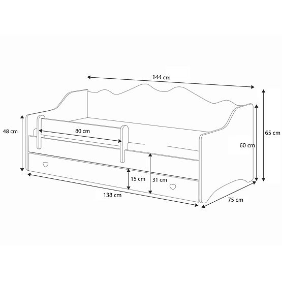 Otroška postelja EMMA s predalom in ograjo 140x70 siva