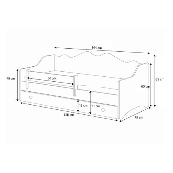Otroška postelja EMMA z predalom in ograjo 140x70 roza